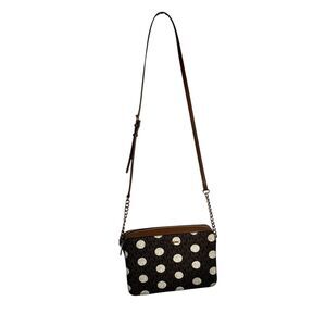 Michael Kors Jet Set Crossbody Bag  MK Logo In Brown With White Dots.